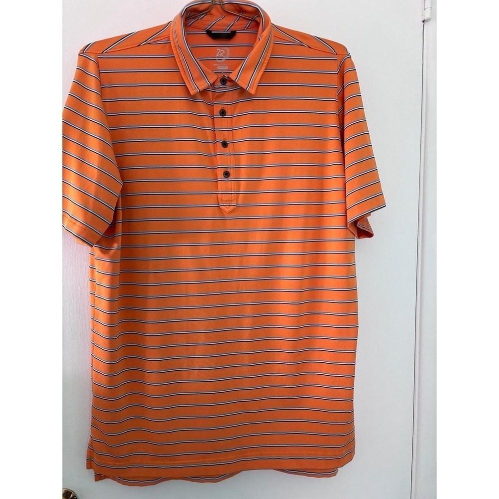 Zero Restriction Mens Tour Series Orange Striped Golf Polo Shirt Large L